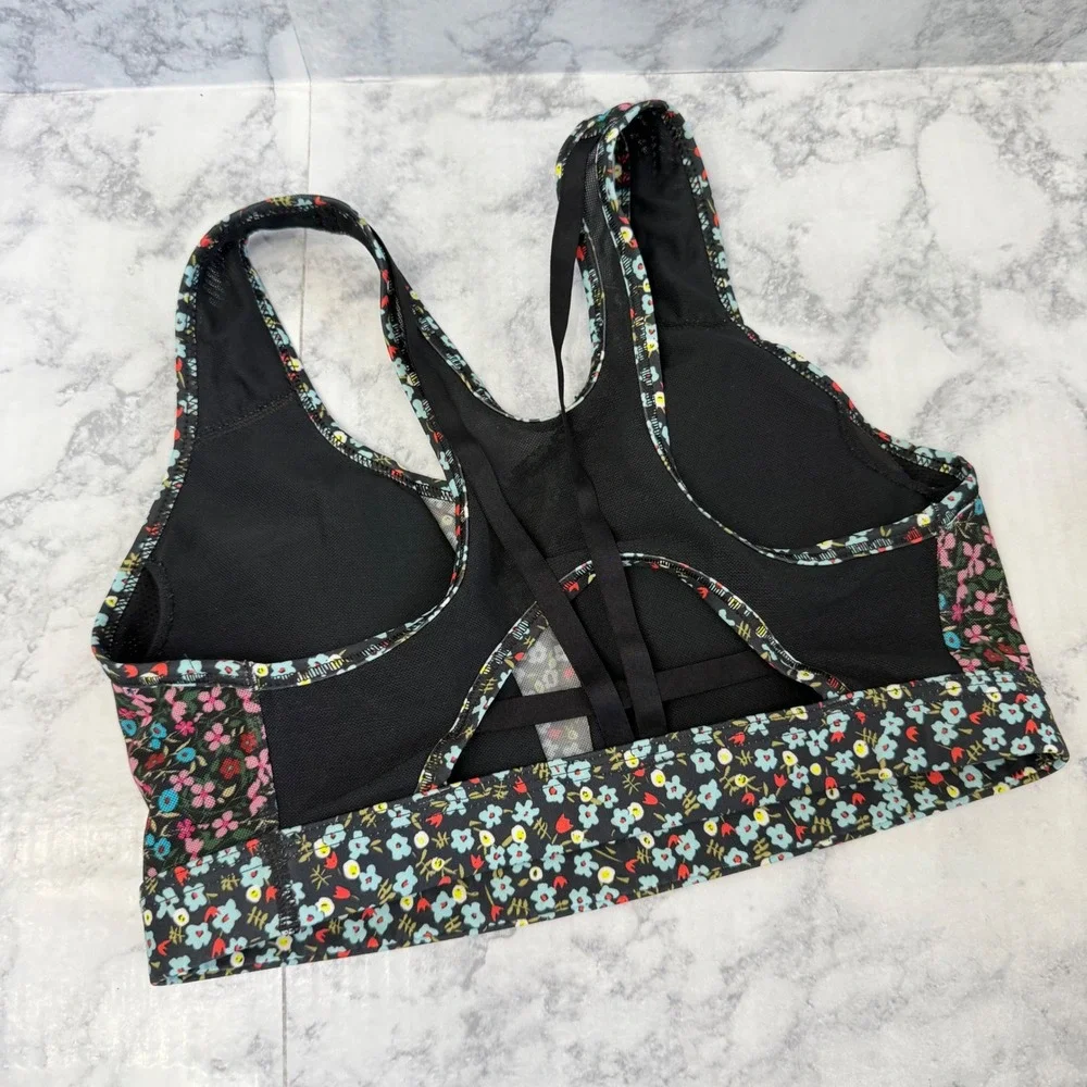 Nike Sports Bra Medium Black Multi Floral Mesh Racerback